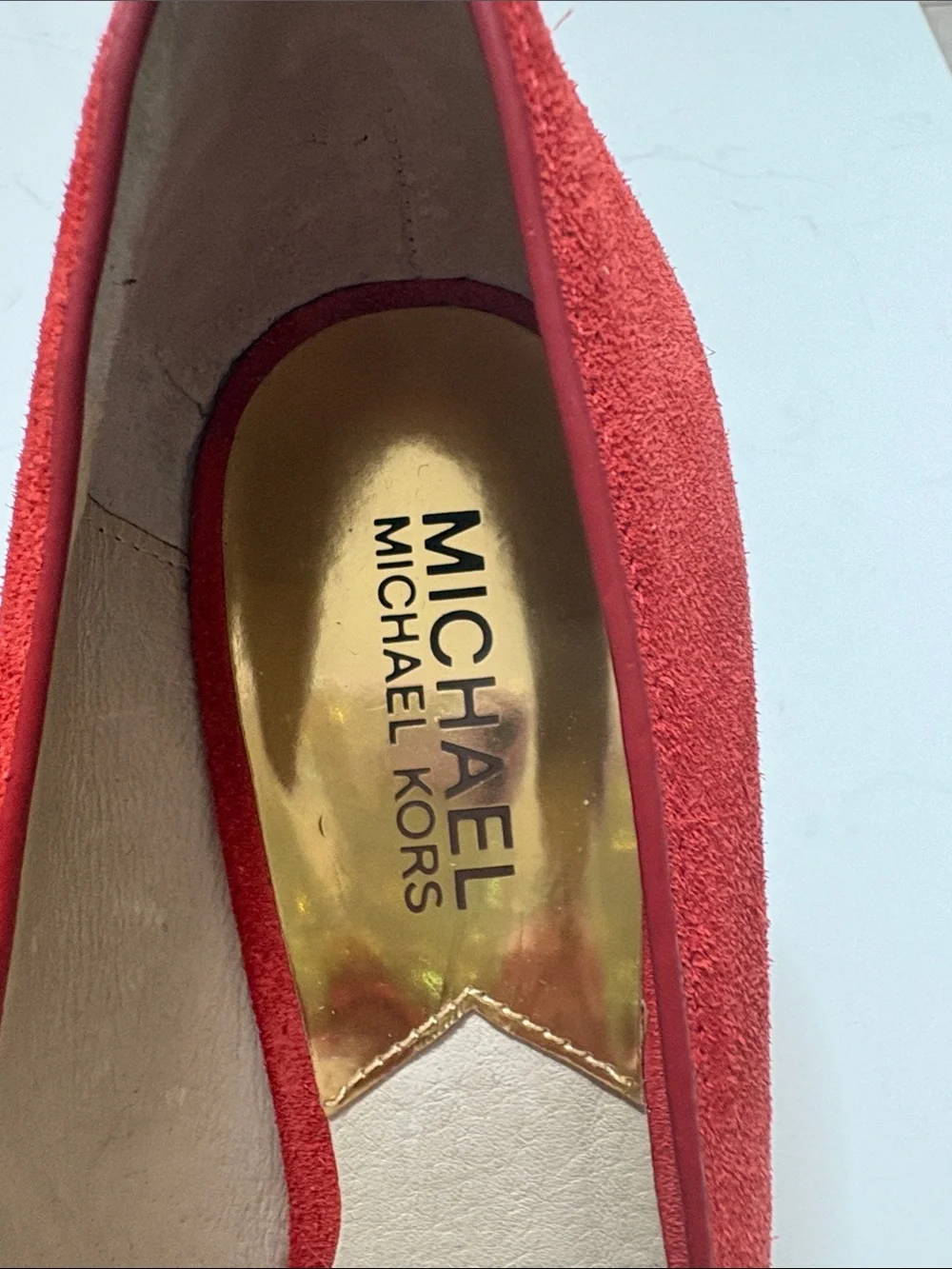Michael Kors Red Suede Peep-Toe Espadrille Wedges with Bow